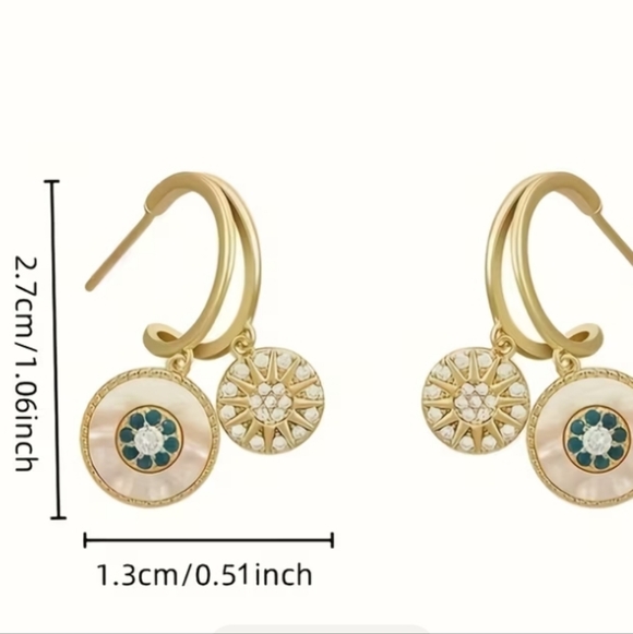 Elegant Gold and Blue Dangle Earrings - Picture 8 of 8